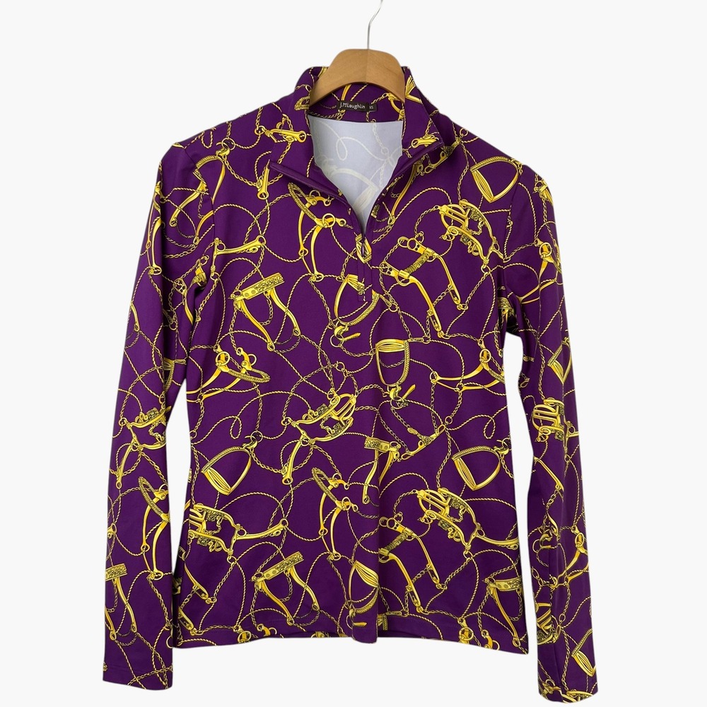 J.McLaughlin Catalina Cloth Horse Bit Equestrian Print 1/4 Zip Pullover Golf